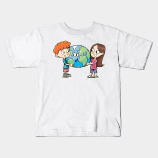 boy and a girl protect the planet earth Kids T-Shirt